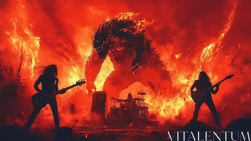 Flaming titan keeps time while metal band burns the night