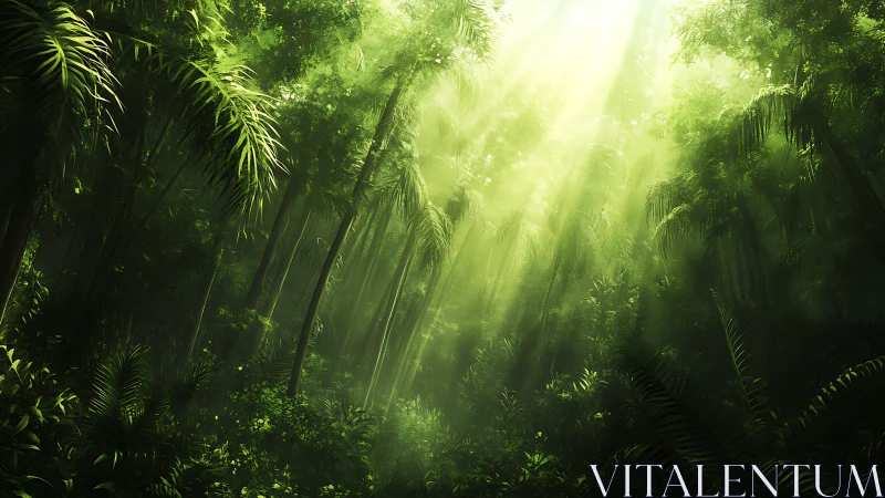 Rainforest Canopy: Golden Light Through Tropical Palms.