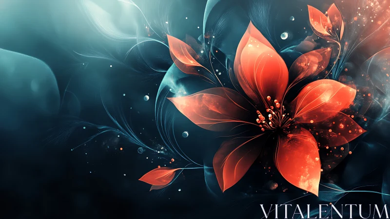 Nebula-kissed crimson blossom swirling through midnight seas.