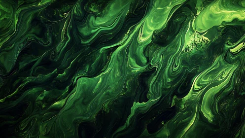 Green fluid abstract pattern with layered swirling forms.
