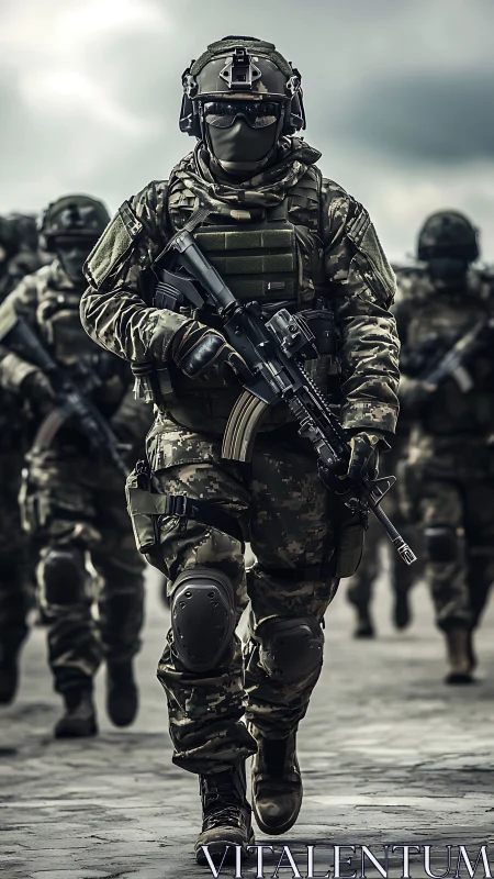 Armored footsteps drum forward as tactical shadows advance