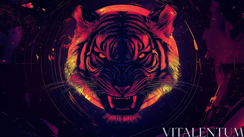 Neon-lit tiger head illustration in vivid gradient colors.
