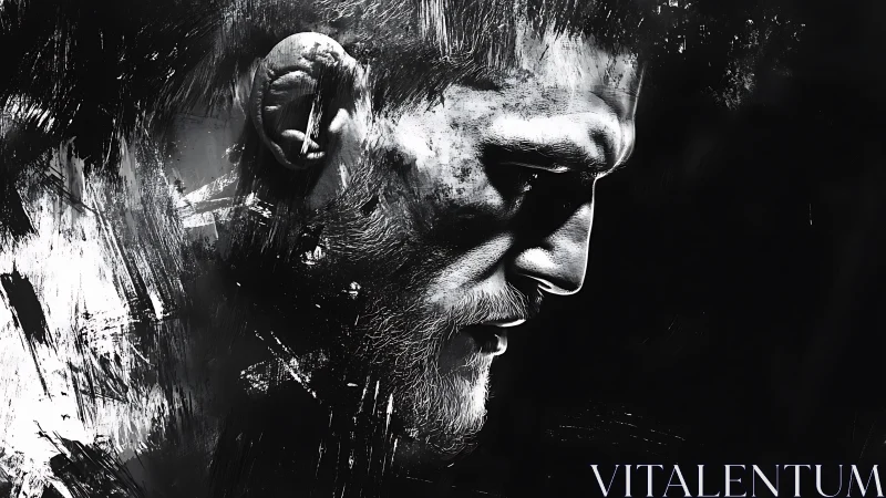 Monochrome fighter profile merges portrait and abstract motion