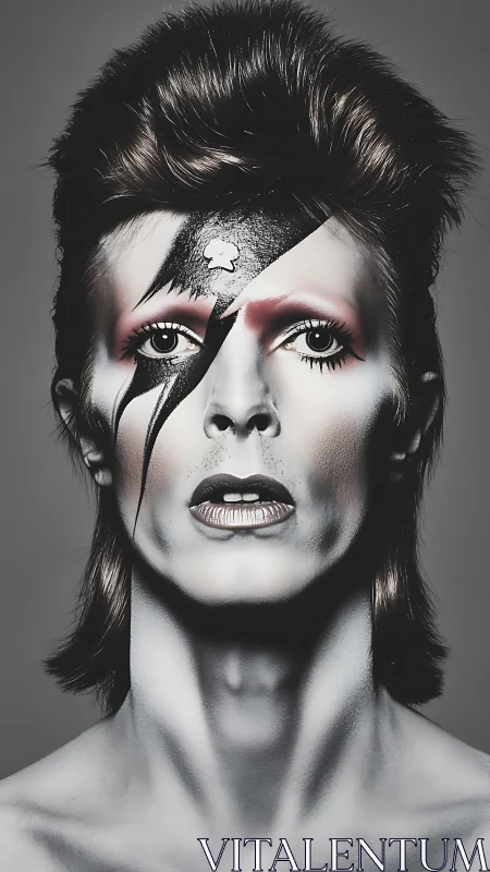 Monochrome glam portrait with high-contrast lightning bolt makeup