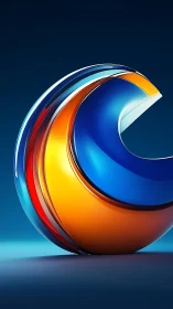 Curved chrome sphere shows layered blue and orange surfaces.