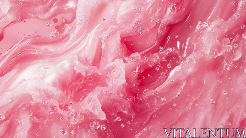 Vivid Pink Abstract Fluid Art with Bubbles and Swirling Texture.