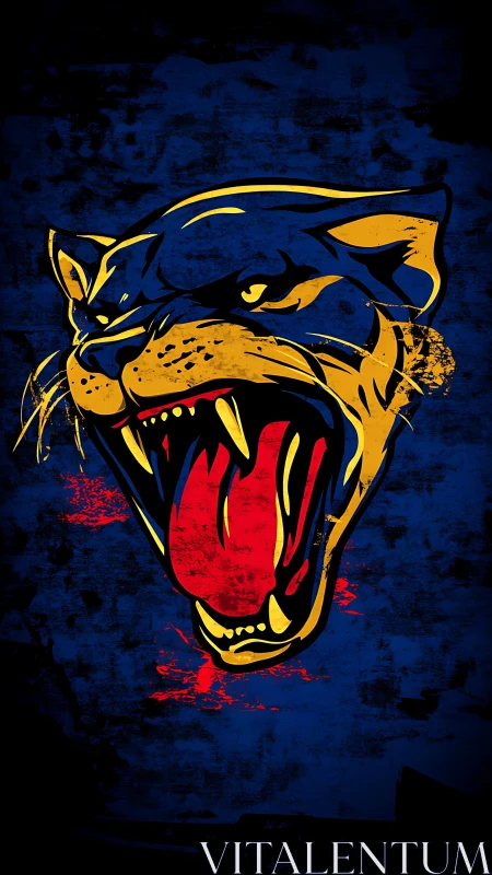 Roaring panther head rendered in high-contrast vector graffiti