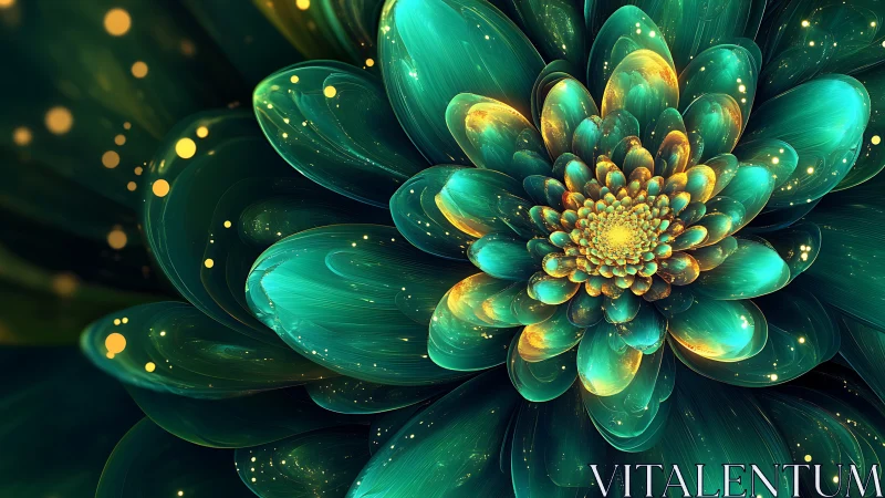 Teal and gold digital flower with layered glowing petals.
