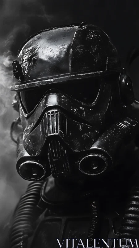 Scorched void trooper broods in drifting industrial smoke.