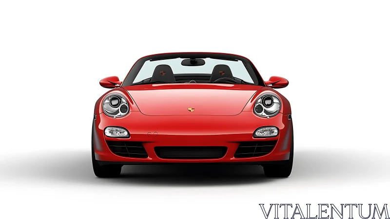 Red sports convertible stands poised against clean white space