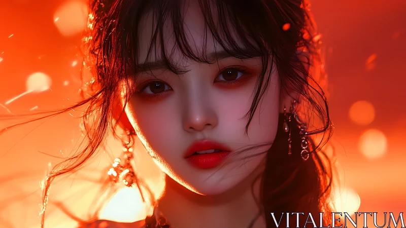 Fiery portrait highlights luminous skin and molten bokeh