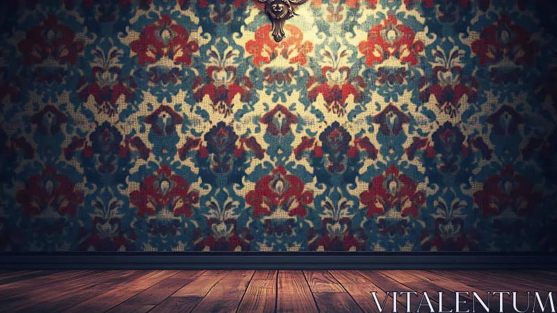 Vintage patterned wall and wood floor evoke nostalgic drama