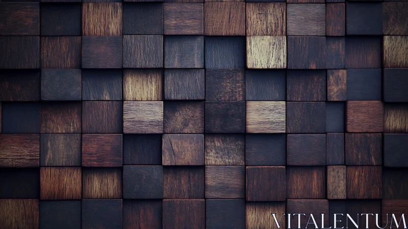 Dark wooden cube wall pattern with textured 3D depth.