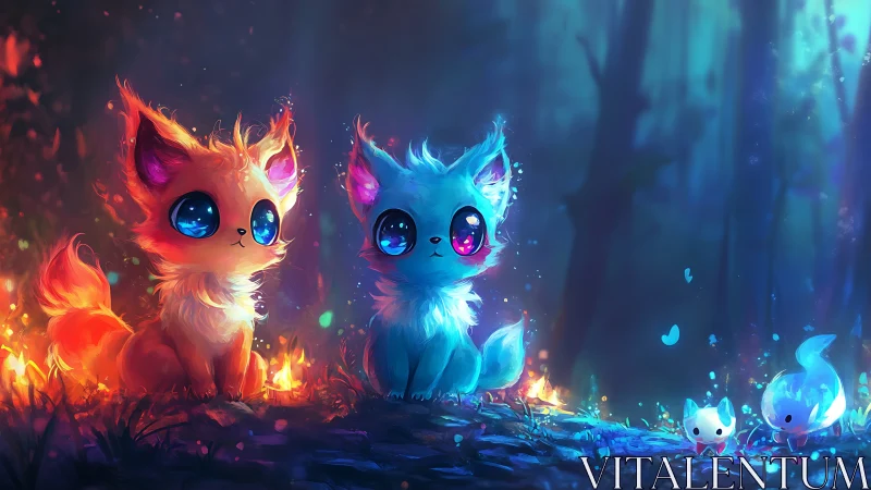 Luminous Fire and Frost Kittens with Glowing Eyes.