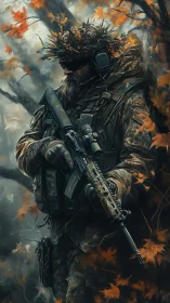 Autumn woodland sentry wrapped in quiet tactical focus.