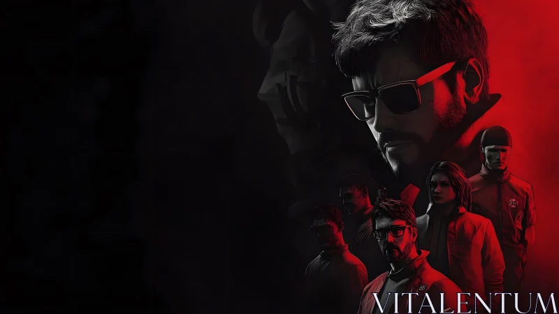 Mysterious Crew Portrait in Red and Black Cinematic Art Style.