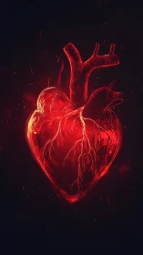 Neon glowing anatomical heart rendered with red luminescent effects