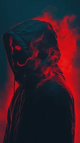 Hooded silhouette with red spectral glow and smoke halo.