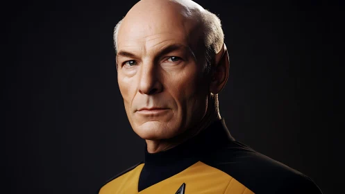 Bald male officer portrait in yellow and black uniform