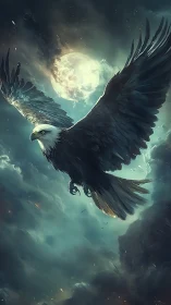 Moonlit thunder eagle carving storm paths across night skies.