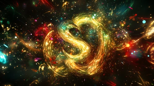 Digital painting of luminous cosmic energy vortex in motion.