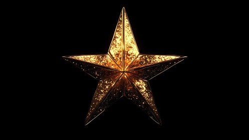 Radiant golden star glows against deep black void.