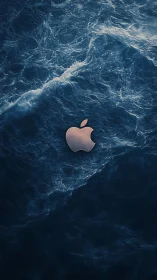 Metallic apple logo is rendered over dark turbulent water
