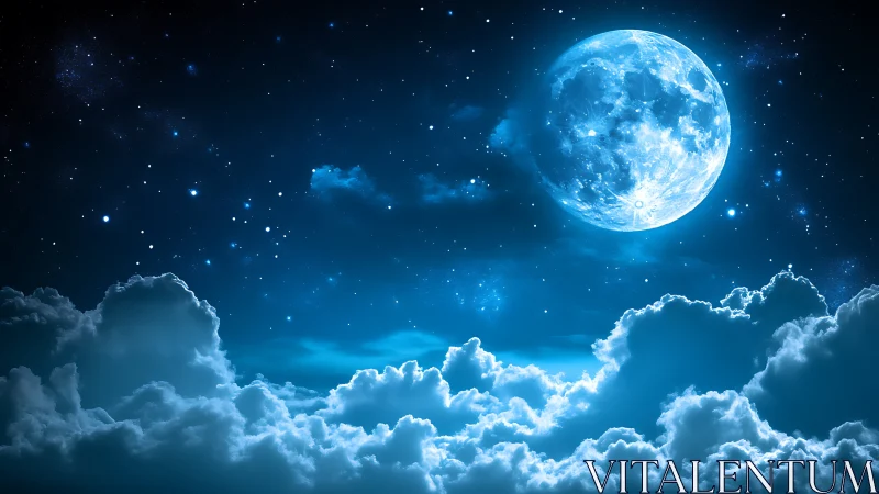 Full moon illuminates dense clouds against starry night sky