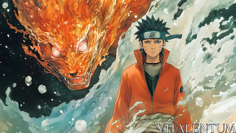 Chakra-ignited shinobi with looming vulpine energy construct.