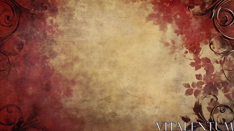 Vintage red floral frame softens into warm textured center