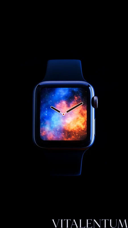 Cosmic wristwatch portal cradling a tiny private nebula.