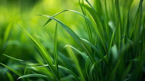 Whispering blades of spring grass in luminous green hush.