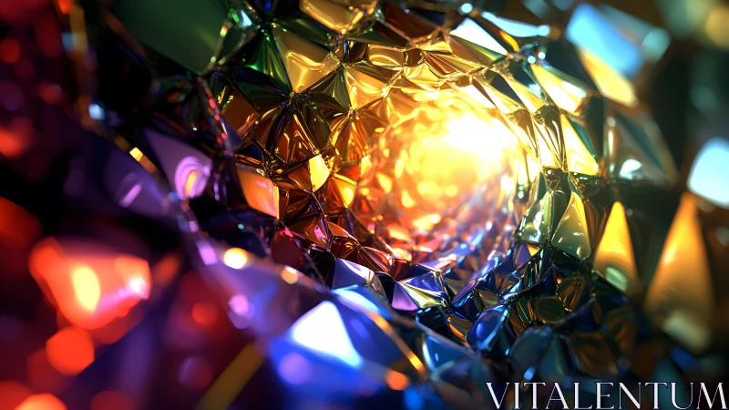 Vivid Abstract Tunnel of Faceted Glass with Radiant Light Core.
