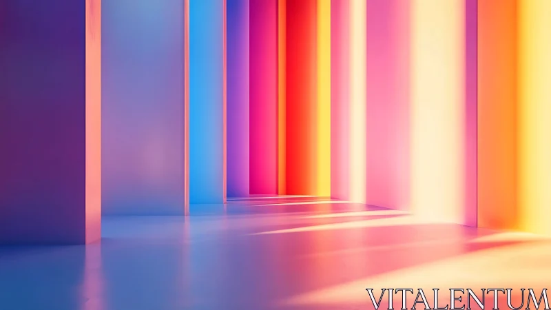 3D chromatic corridor with luminous vertical planes of color.