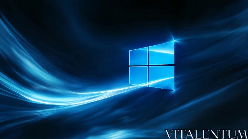 Glowing window icon amid swirling neon blue energy field.