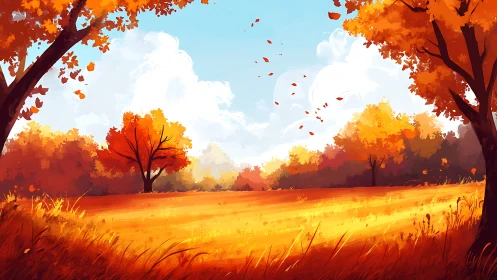Autumn meadow rendered in warm complementary color gradients