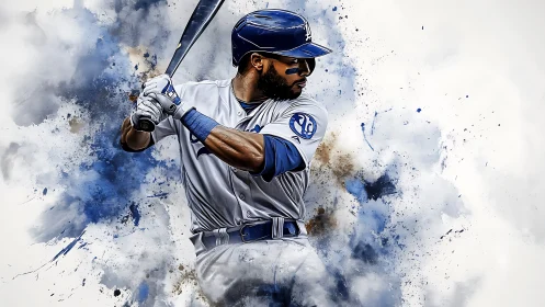 Powerful baseball batter swings through bold blue energy