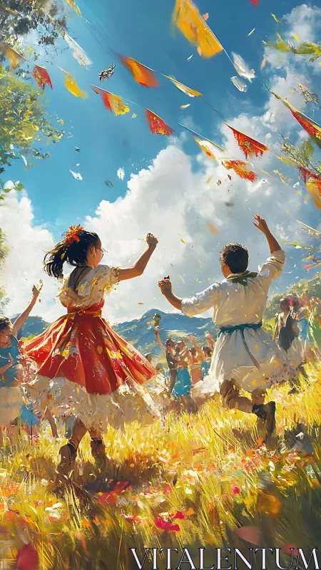 Children dancing in bright traditional clothes outdoors.