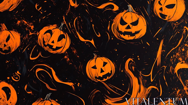 Grinning jack o&rsquo;lantern riot swirling through inky night.