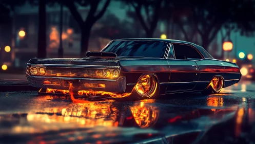 Night streets glow as a classic lowrider cruises in style