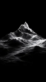 Monochrome abstract terrain peak rendered on black background.
