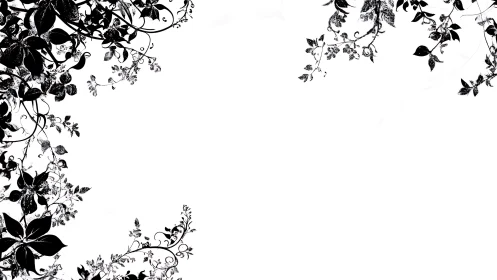 Botanical Silhouette Ornament with Vining Plants and Foliage