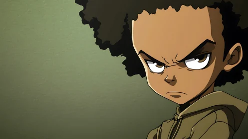 Glowering kid hero framed by moody olive quiet.