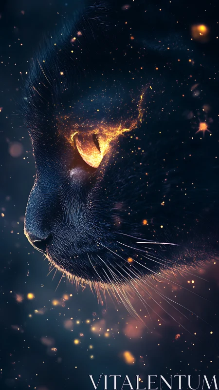 Cosmic Feline Portrait: Digital Rendering of Galaxy-Infused Cat Head