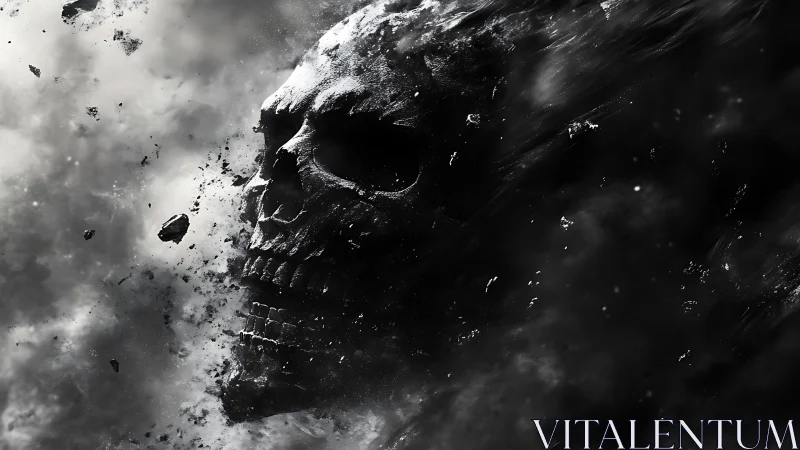 Dark cosmic skull drifting through swirling stardust.