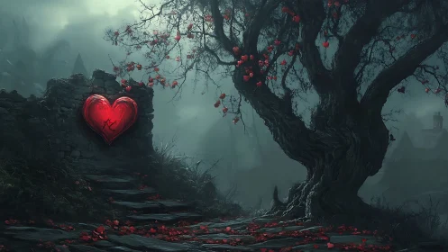 Crimson heartstone hums beside the lonely, brooding tree