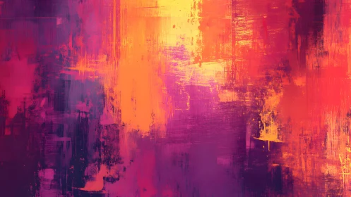 Vibrant Abstract Painting with Bold Orange and Purple Brushstrokes.
