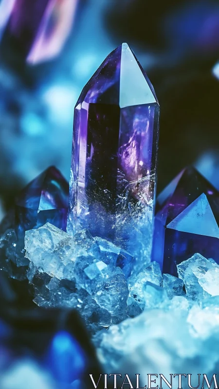 Macro study of prismatic amethyst crystal cluster in cool light