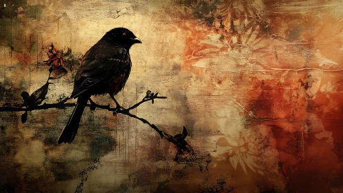 Quiet blackbird resting on a branch in warm autumn light.