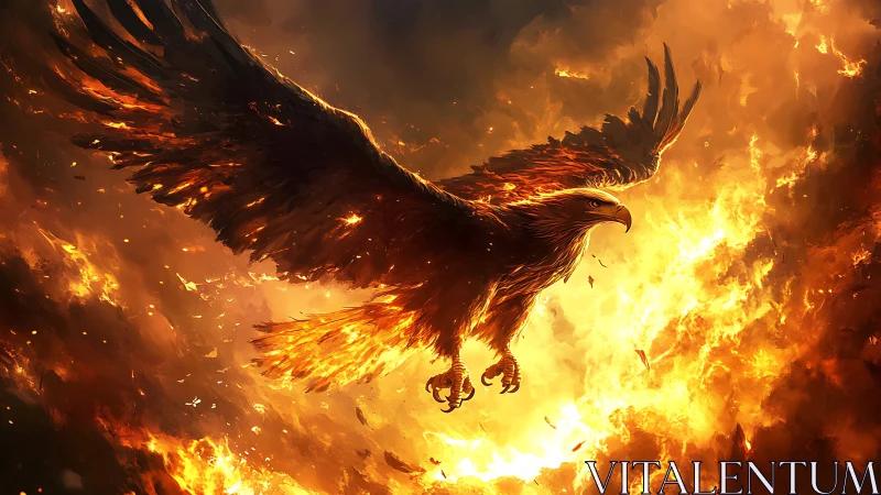 Majestic Fire Eagle Soaring Above Flames in Fantasy Art Style.